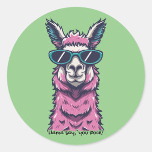 Llama say you Rock Quirky pose in sunglasses Classic Round Sticker