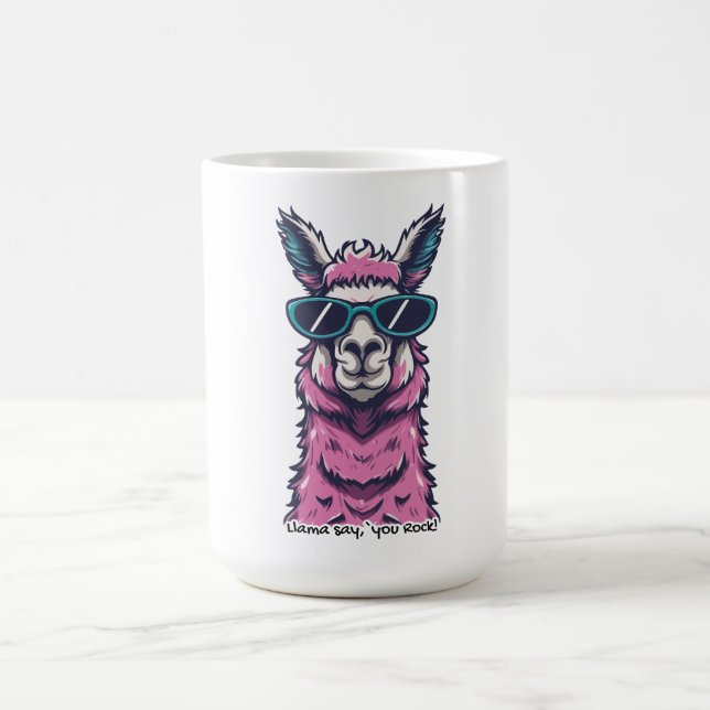 Llama say you Rock | Quirky pose in sunglasses Coffee Mug (Center)