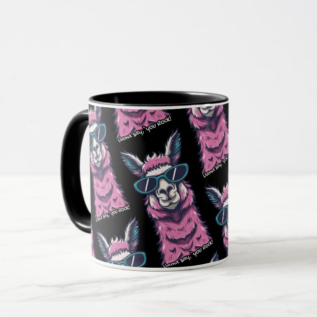 Llama say you Rock | Quirky pose in sunglasses Mug (Front Left)