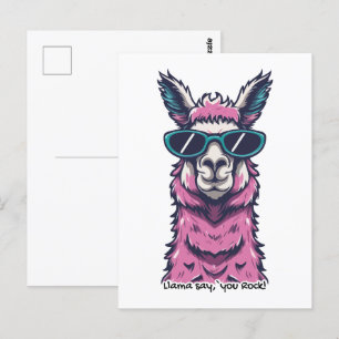 Llama say you Rock   Quirky pose in  sunglasses Postcard