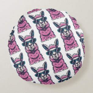 Llama say you Rock   Quirky pose in sunglasses Round Pillow
