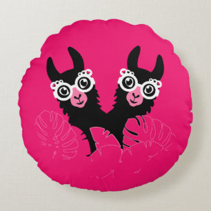 Llama Sisters Round Pillow