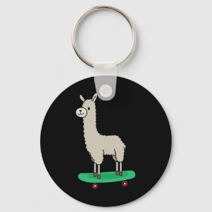 Llama Skateboard Funny Skateboarding Alpaca Llama Keychain