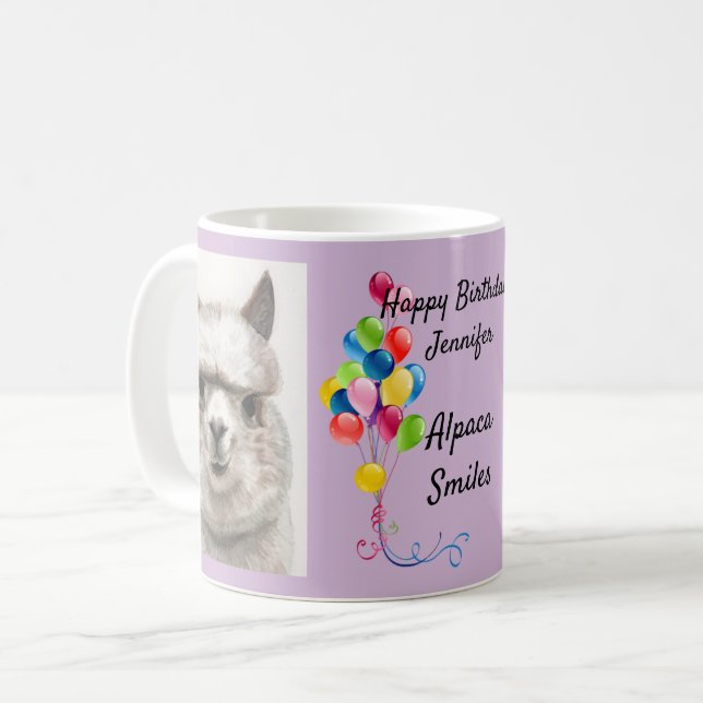 Llama sourit Fun Coffee Mug Tea Cup Joyeux Anniver (Devant gauche)
