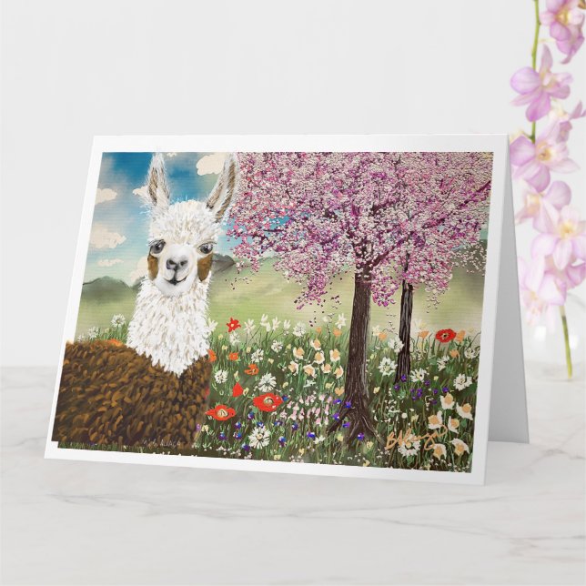 Llama Springtime Delights Card (Orchid)