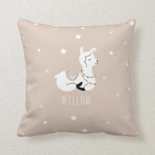 Llama Stars Pink Girl Nursery Throw Pillow