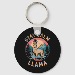 Llama Stay Calm Funny Alpaca On Mountain Hiking Re Keychain