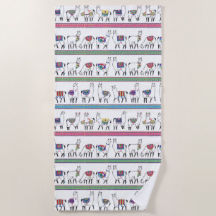 Llama Stripe Pattern Beach Towel