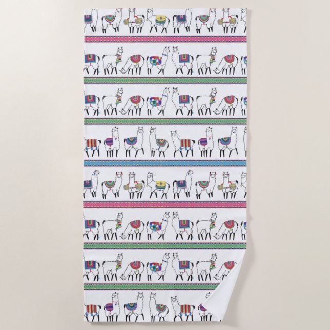 Llama Stripe Pattern Beach Towel (Front)