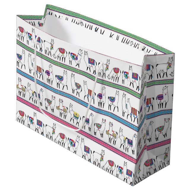 Llama Stripe Pattern Large Gift Bag (Front Angled)