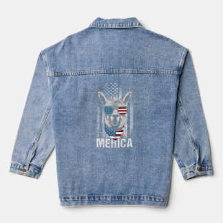 LLama Sunglasses Funny Animal   American Flag Patr Denim Jacket