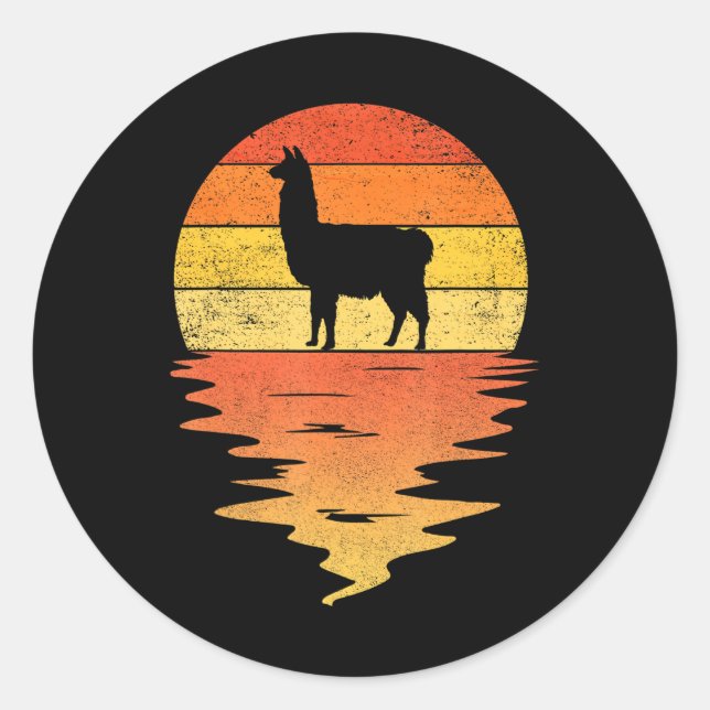 Llama sunset 70s Llama Classic Round Sticker (Front)