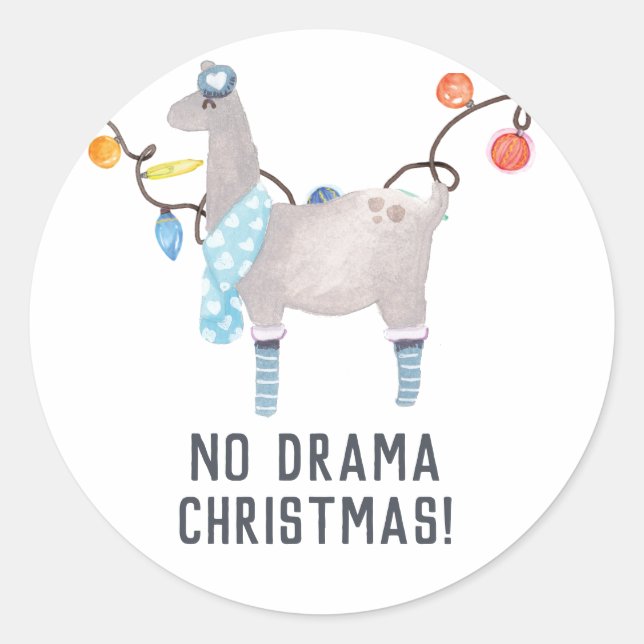 Llama themed Christmas Classic Round Sticker (Front)