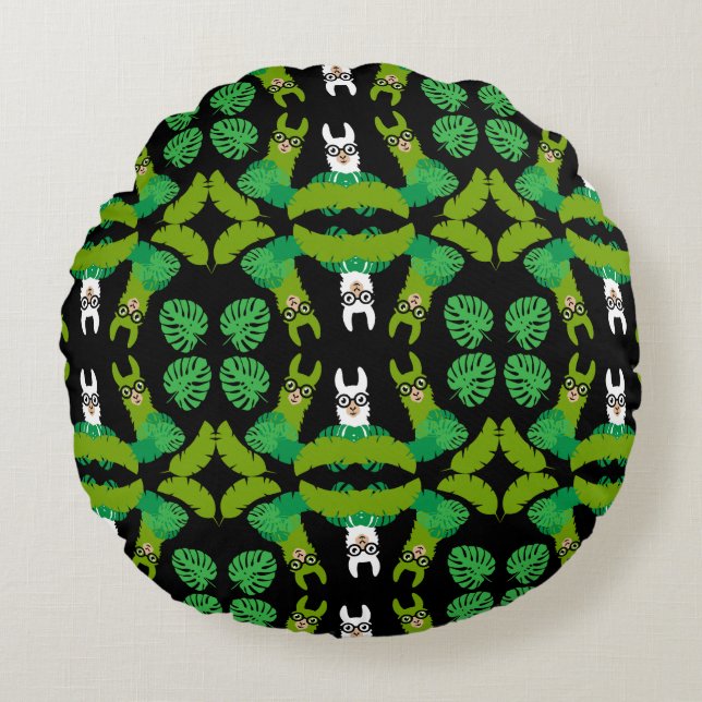 Llama Themed Print Round Pillow (Front)