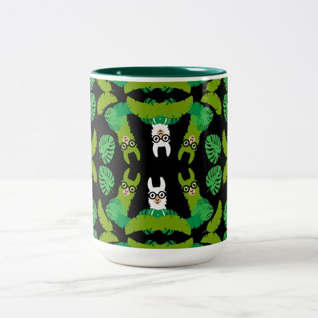 Llama Themed Print Two-Tone Coffee Mug (Center)