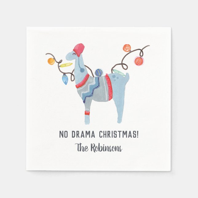 Llama themed Ugly Sweater Christmas Party Napkin (Front)