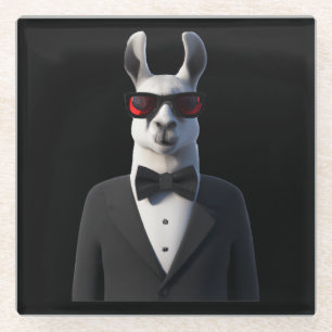 Llama Tux Sunglasses Glass Coaster