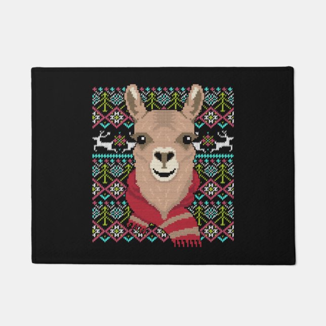 Llama Ugly Christmas Doormat (Front)