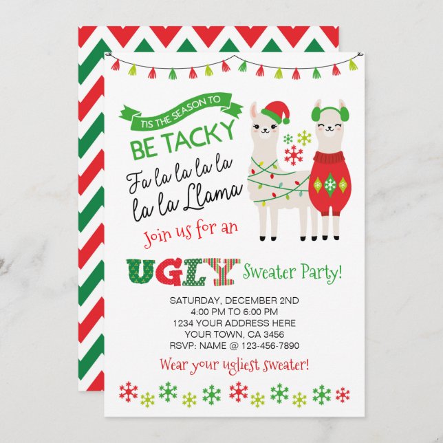 Llama Ugly Sweater Party Invite (Front/Back)