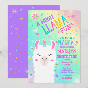 Llama Unicorn Anniversaire Invitation Magique