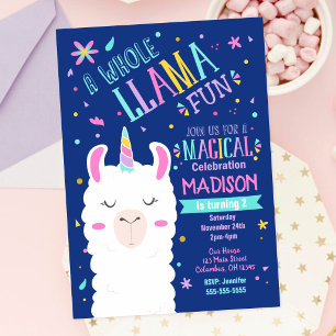 Llama Unicorn Birthday Invitation Magical Party