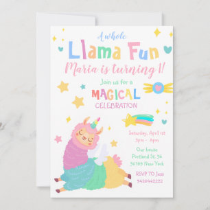 Llama Unicorn Llamacorn Birthday Invitation