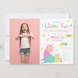 Llama Unicorn Llamacorn Photo Birthday Invitation