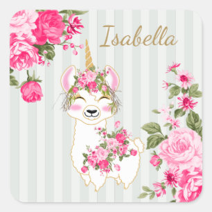 Llama Unicorn - Pink  Square Sticker
