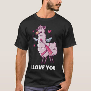 Llama Valentines Cupid LLove You T-Shirt