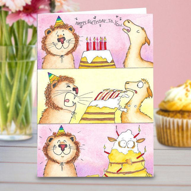 Llama VS Lion Birthday greeting card (Creator Uploaded)