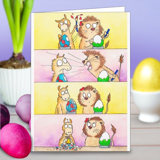 Llama VS Lion Carte de voeux de Pâques par N. Jane (Créateur téléchargé)