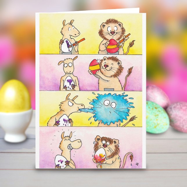 Llama VS Lion Pâques 2  carte de vœux par N. Janes (Créateur téléchargé)