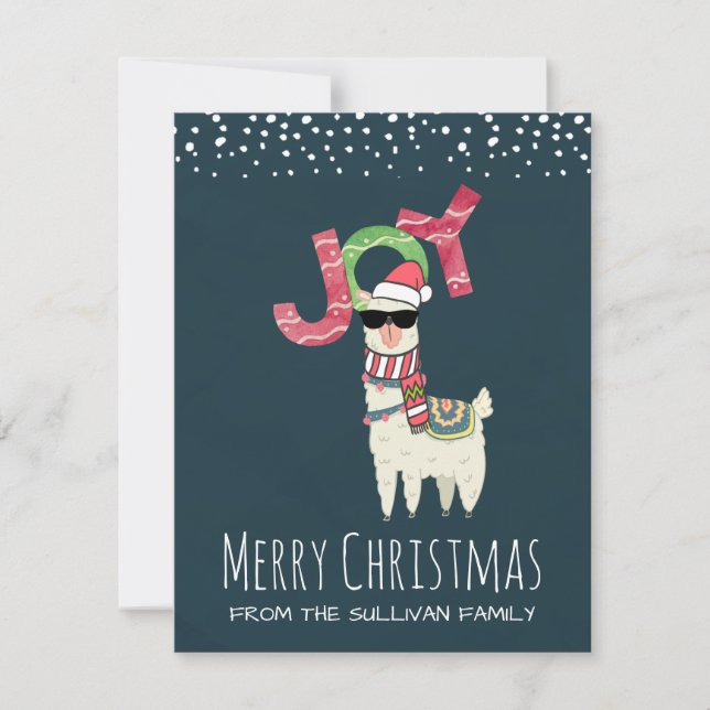 Llama wearing a Santa Hat and Sunglasses Christmas Holiday Card (Front)
