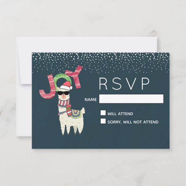 Llama wearing a Santa Hat and Sunglasses RSVP Card (Front)