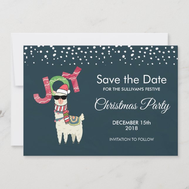 Llama wearing a Santa Hat Christmas Save the Date Invitation (Front)