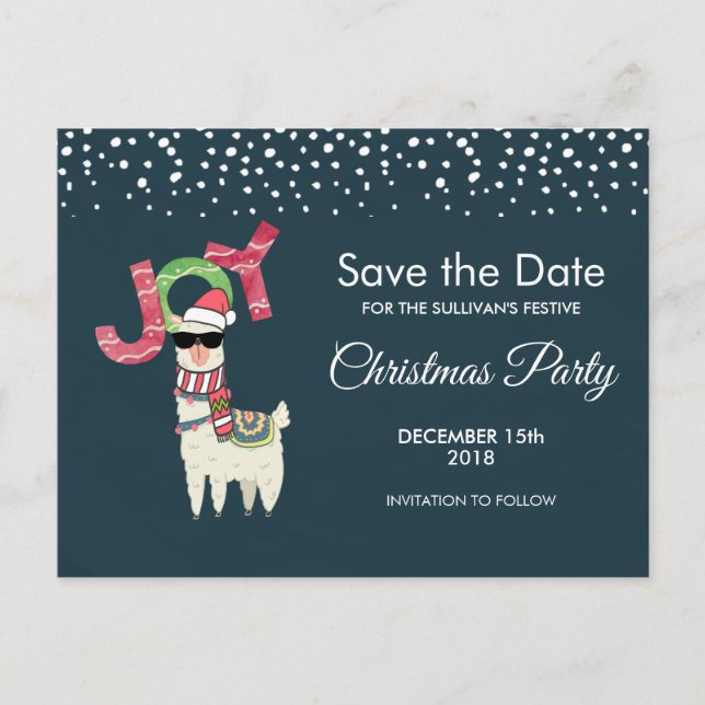 Llama wearing a Santa Hat Christmas Save the Date Postcard (Front)