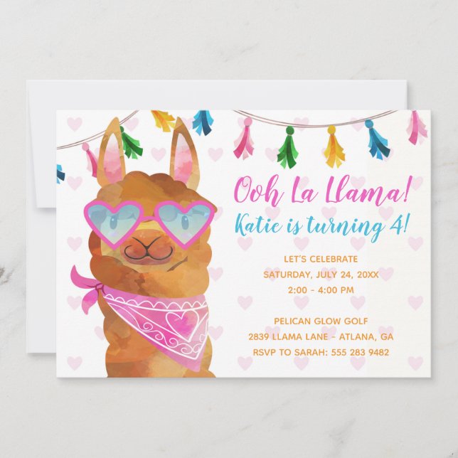 Llama Wearing Sunglasses Birthday Party Invitation (Front)
