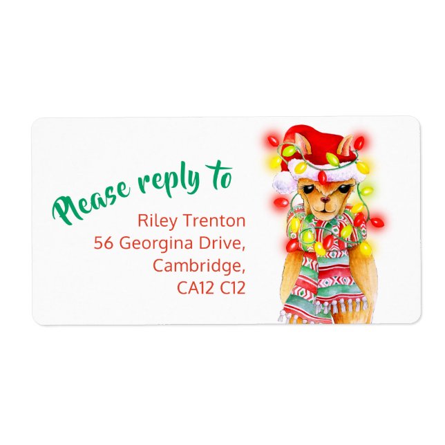 Llama whimsy watercolor christmas reply (Front)