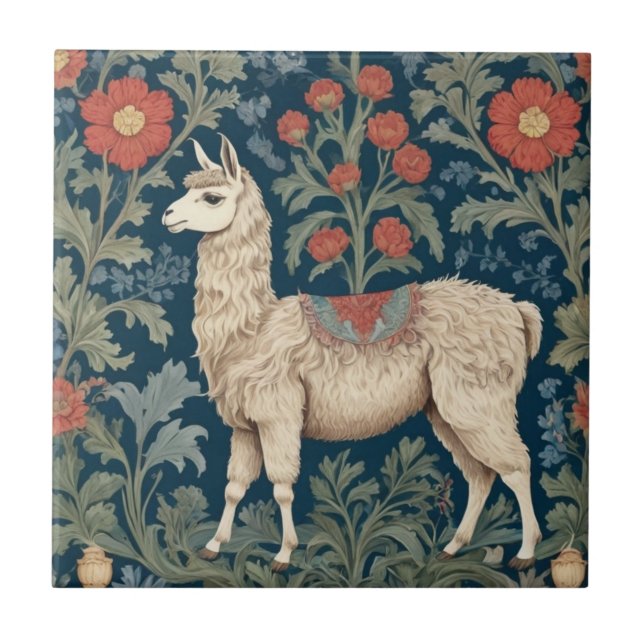 Llama William Morris style Left Facing Tile (Front)