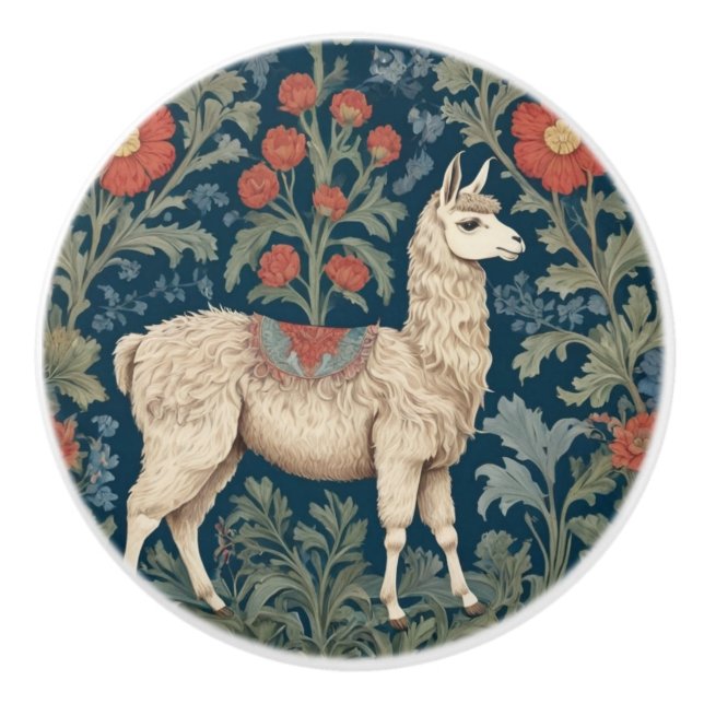 Llama William Morris style Right Facing Ceramic Knob (Front)