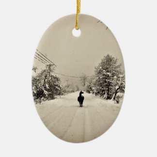 llama winter ceramic ornament