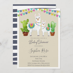 Llama With Cactus Baby Shower Invite