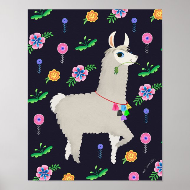 Llama with Flowers Art Print (Front)