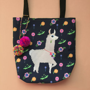 Llama with Flowers Tote Bag