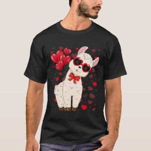 Llama With Heart Sunglasses Valentine s Day Cute K T-Shirt