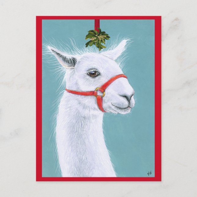 Llama with Mistletoe Christmas Holiday post card (Front)