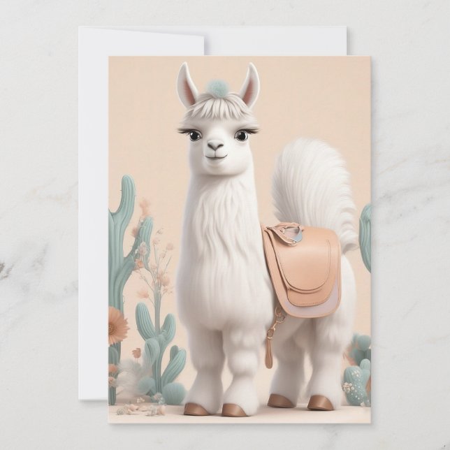 Llama with Saddle in the Desert Thank You Card (Front)