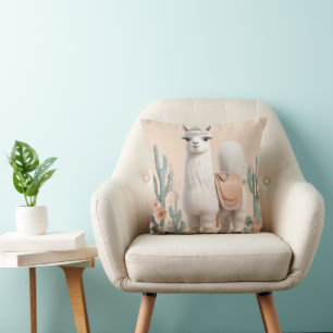 Llama with Saddle in the Desert Throw Pillow