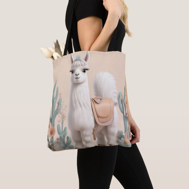Llama with Saddle in the Desert Tote Bag (Close Up)