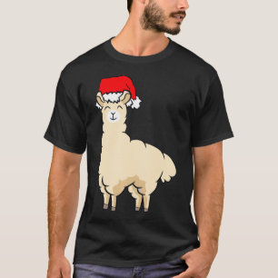 Llama With Santa Hat Cute Christmas Hat Llama Pull T-Shirt